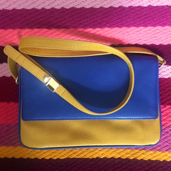 COSCI ITALIAN BRAND Genuine Leather Blue & Yellow Hand / Shoulder Bag. Handmade - Picture 7 of 7